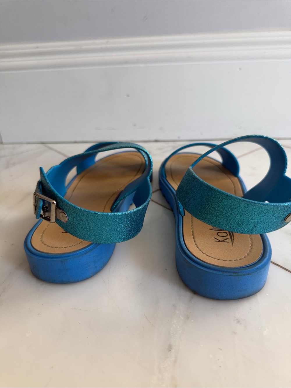 Kali blue glitter dual strap heel wrap buckled sandals women’s 9 - Picture 5 of 11